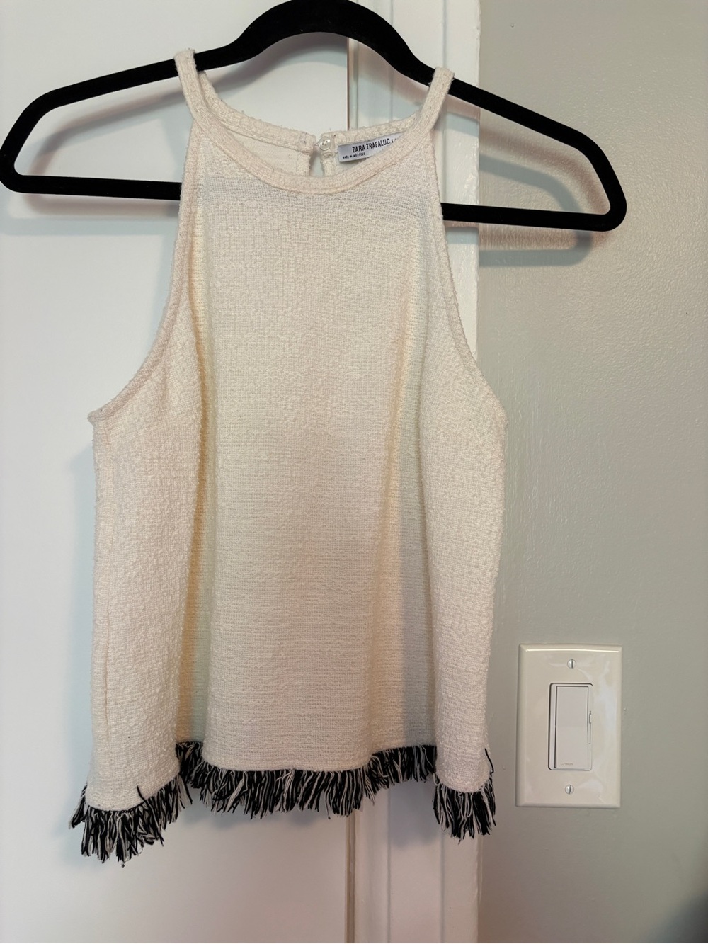 Zara Trafaluc Sleeveless Cream Fringe-Hem Women's Top